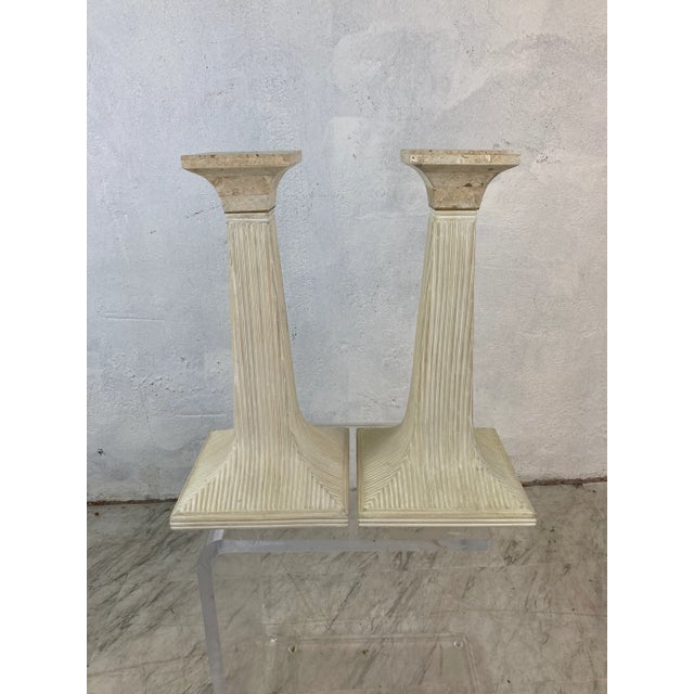 Boho Chic Betty Cobanpue Style Candle Holders in Pencil Reed Rattan For Sale - Image 3 of 9