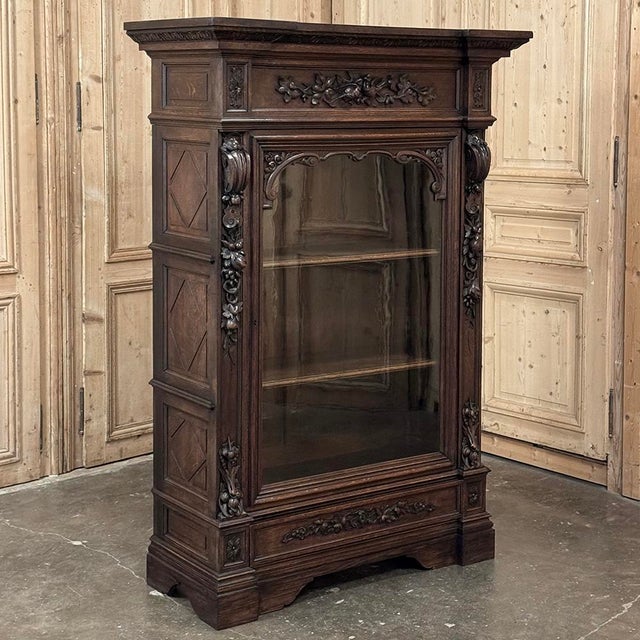 19th Century French Renaissance Revival Oak Vitrine ~ Bookcase For Sale - Image 4 of 18