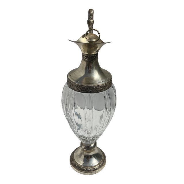 Wood Mid 20th Century Italian Crystal & Silver Plate Dragon Handle Ewer by Distillerie Buton, Bologna For Sale - Image 7 of 15