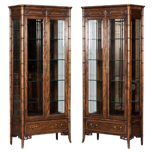 Walnut Faux Bamboo Glazed Display Cabinet