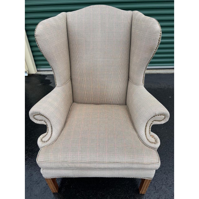 2000 - 2009 Plaid Wingback Armchair For Sale - Image 5 of 5