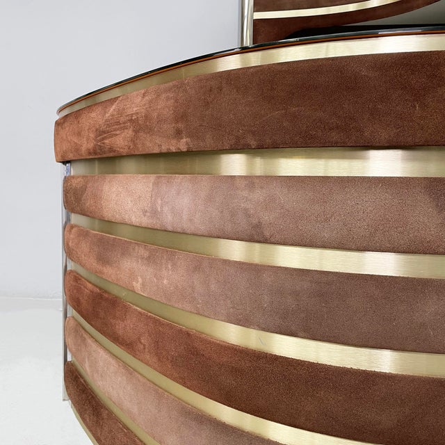 Italian Modern Bar Cabinet with Stools in Suede and Metal, 1970s, Set of 3 For Sale - Image 16 of 18