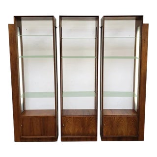 Mid Century Lighted Modular Wall Unit Bookcase Etagere Display Cabinets -No Glass For Sale