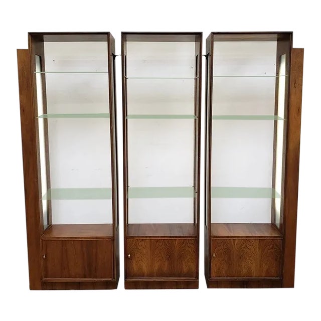 Mid Century Lighted Modular Wall Unit Bookcase Etagere Display Cabinets -No Glass For Sale