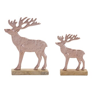 Metal Deer Silhouette with Wood Base (Set of 2) For Sale