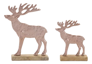 Metal Deer Silhouette with Wood Base (Set of 2)