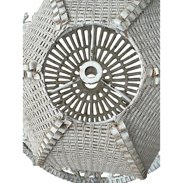 Pair of Vintage White Woven Wicker Lamp Shades | Coastal Rattan Empire Shades | Cottage & Farmhouse Lighting For Sale In Miami - Image 6 of 7