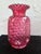 Fenton Art Glass Company Vintage Fenton Cranberry Pinch Coin Dot Overlay Art Glass Vase With Ruffled Rim – 8.25” For Sale - Image 4 of 11