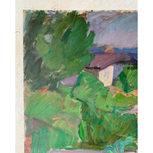 1970s Oil on Cardboard Summer Garden Landscape by Swiss Artist Kaspar Ilg For Sale - Image 4 of 10