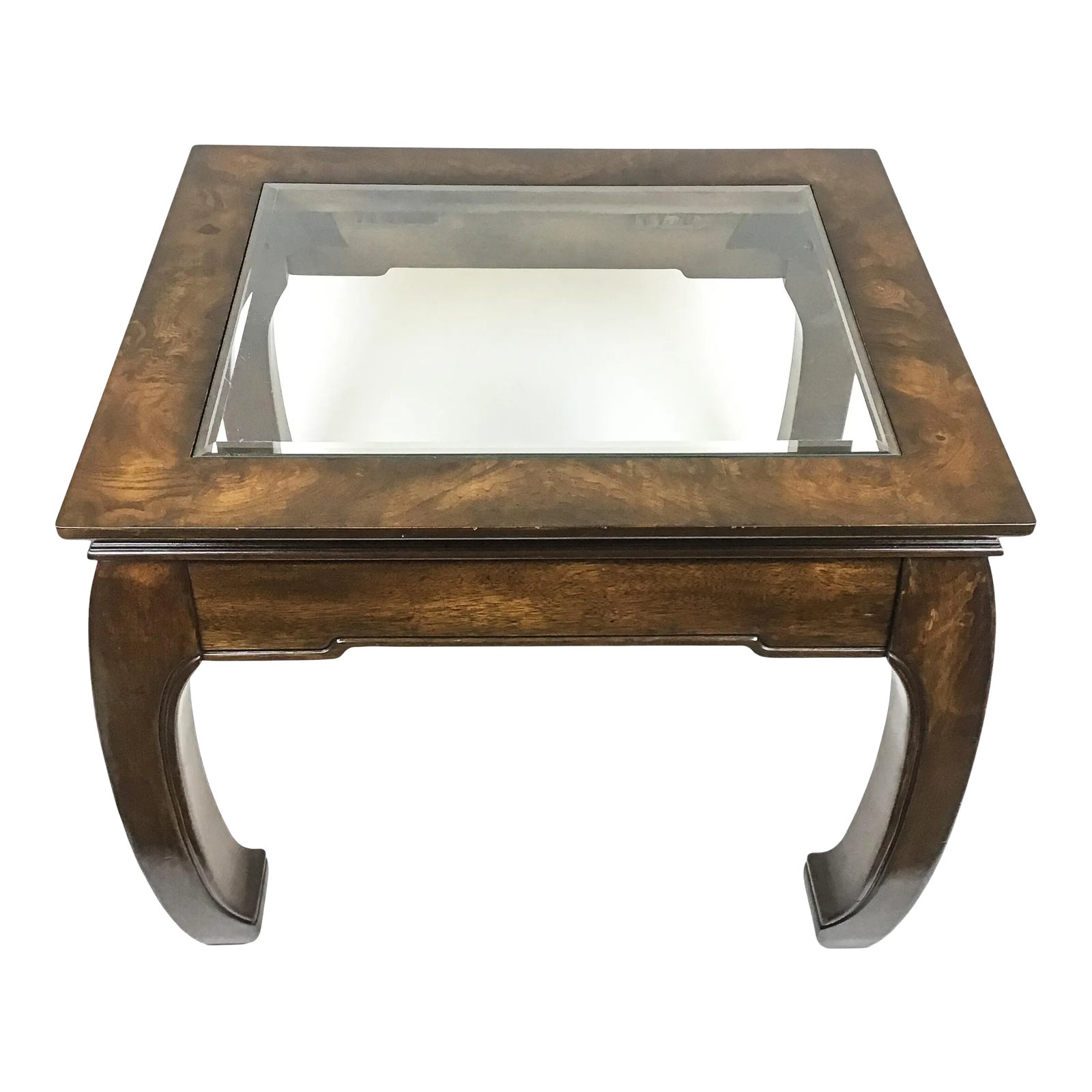 Solid Wood Glass Top Asian Ming Style Side Table by Baker Chairish