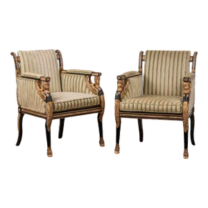 English Regency Style Ebonized and Parcel Gilt Chairs - a Pair