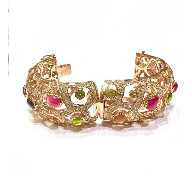 Bochic "Capri" Vintage Natural Ruby & Amethyst Bangle Set In 18K Gold & Silver For Sale - Image 14 of 18