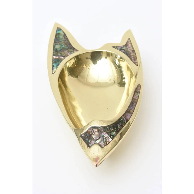 1950s Vintage Brass, Silver Plate and Abalone Sculptural Fish Bowl MCM Restored For Sale - Image 5 of 11