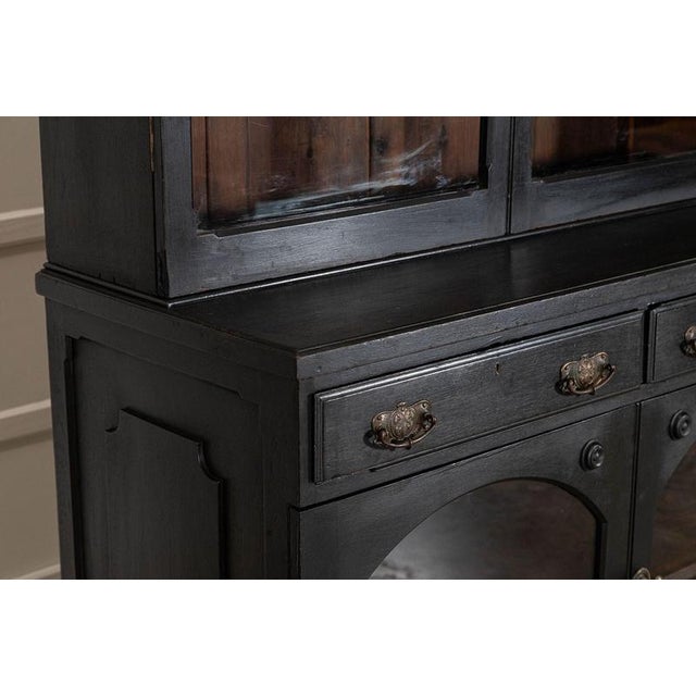 Antique English Ebonised Mahogany Glazed Bookcase, 1880 For Sale - Image 13 of 17