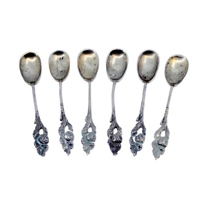 Silver Coffee Spoons with Raised Handles, Set of 6 For Sale - Image 3 of 3