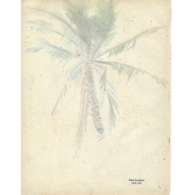 Grace Spongberg (American, 1906-1992) "Cocoanut Palm Public Beach Waikiki" oil pastel on paper, estate stamp on reverse....