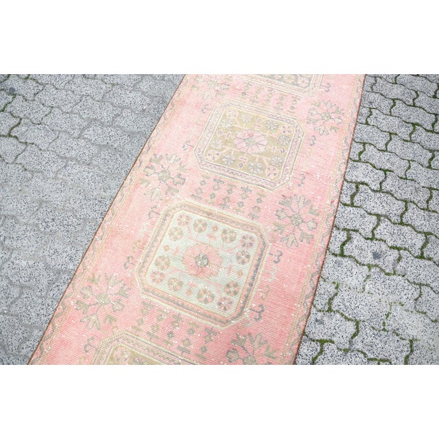 1960s Pale Pink Vintage Pastel Runner Rug For Sale - Image 4 of 11