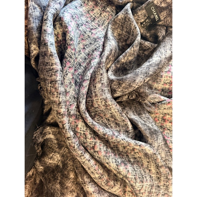 Chanel Large Silk Scarf Quilting, Tweed and Logo CC For Sale In New York - Image 6 of 11