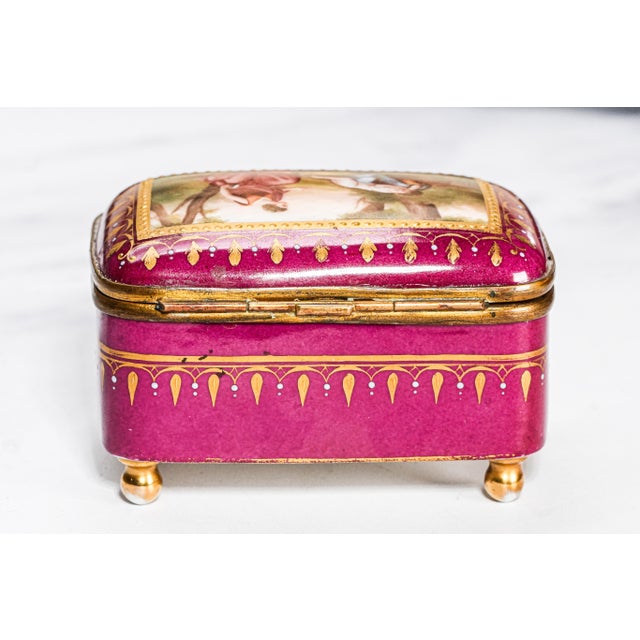 Quality Hand Painted Antique Porcelain Trinket Jewelry Box For Sale - Image 14 of 17