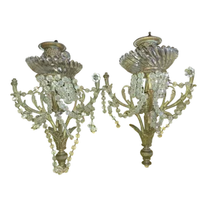 19thc French Regency Bronze With Cut Crystal Single Light Wall Sconces a - Pair