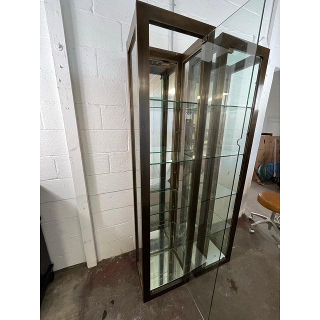 Modern Vintage Spanish Bronze Glass Vitrine Display Cabinet Sarreid Mastercraft Style For Sale - Image 3 of 12