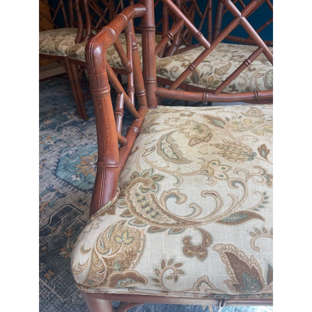 Brown Set of 4 Vintage Faux Bamboo Chippendale Style Armchairs For Sale - Image 8 of 10
