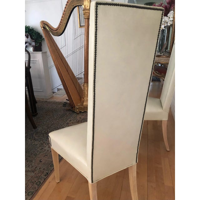 Wood Italian Pair High Back Accent Chairs For Sale - Image 7 of 8