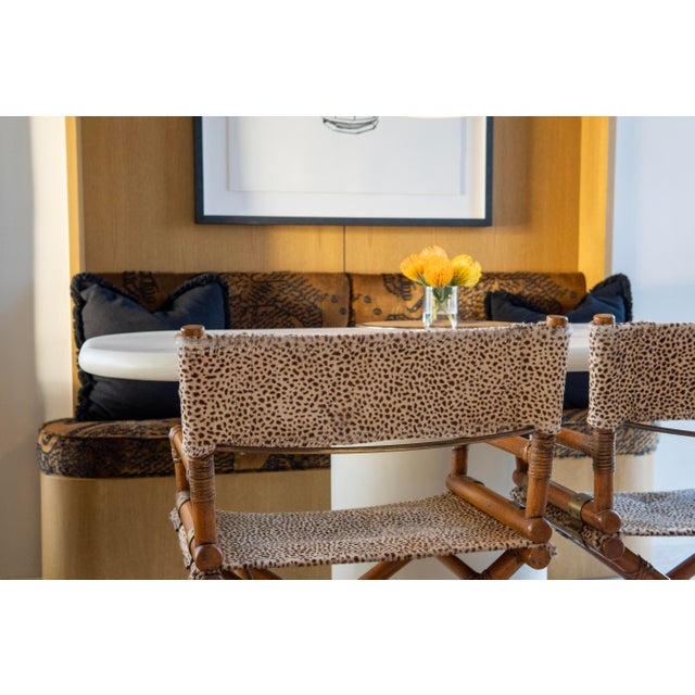 John and Elinor McGuire 1970's McGuire Directors "X" Chairs (Pair) in Cheetah Print For Sale - Image 4 of 11