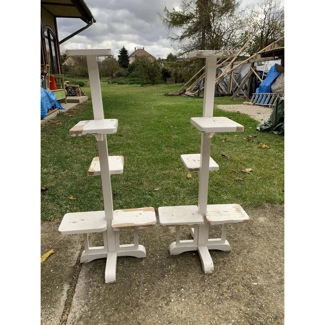 Art Deco White Painted Wooden Plant Stands, Set of 2 For Sale - Image 6 of 6