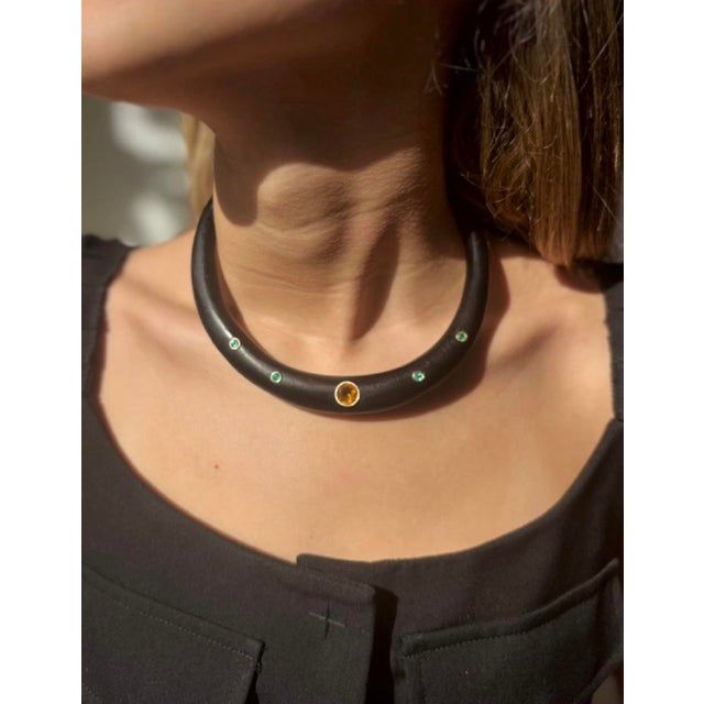 2020s Wood Necklace With Citrine, Emeralds & 14k Gold For Sale - Image 5 of 8