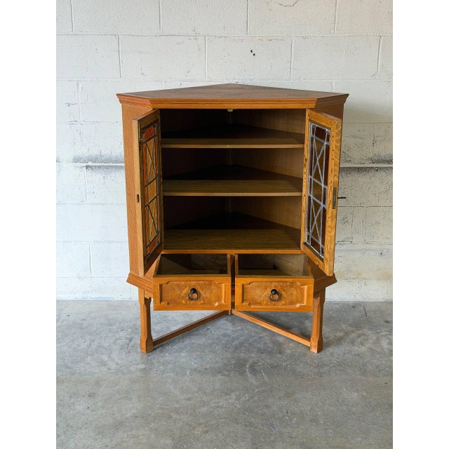 Oak Corner Storage Cabinet With Glass Doors Danish Mid-Century Modern 1960s For Sale - Image 4 of 12
