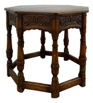 Vintage Octagonal Planked Top Carved Side Table