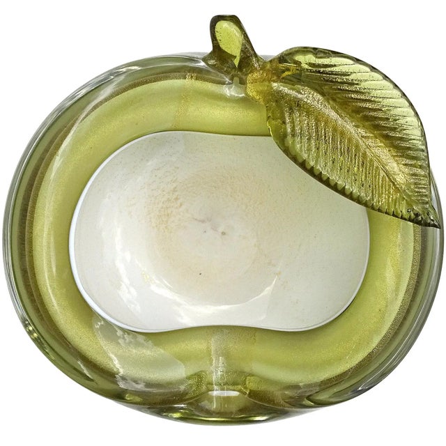 Vintage Murano Barbini Green Apple Gold Flecks Italian Art Glass Mid Century Decorative Bowl Ashtray For Sale In Orlando - Image 6 of 6