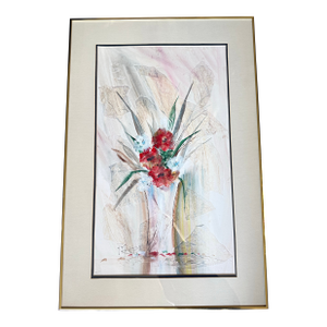 Bill Richardson Framed Modern Floral Still Life Watercolor Painting 1980’s 24” X 36”
