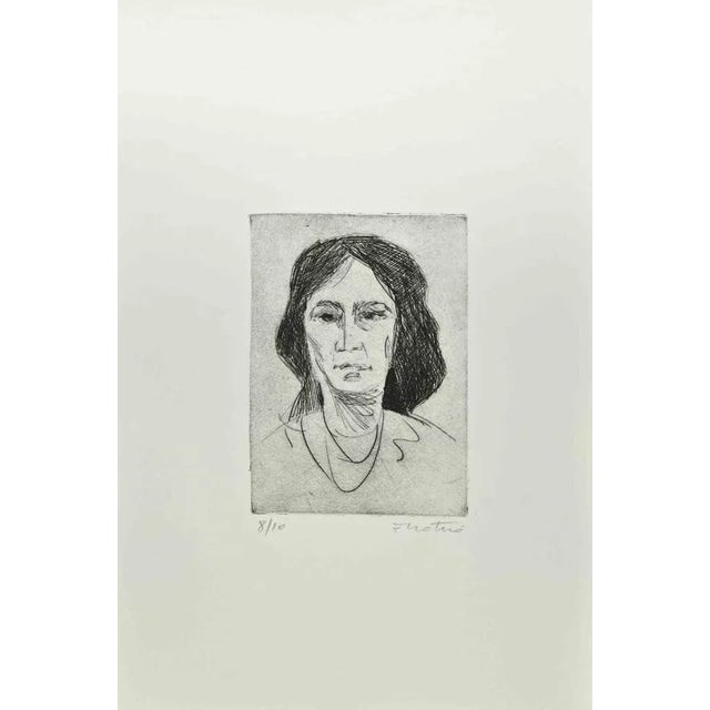 Woman is an Etching realized by Enotrio Pugliese in 1963. Limited edition of 10 copies numbered and signed by the artist....