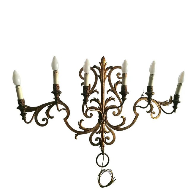 Large Antique Wall Light in Wrought Iron, 1890s For Sale - Image 6 of 7