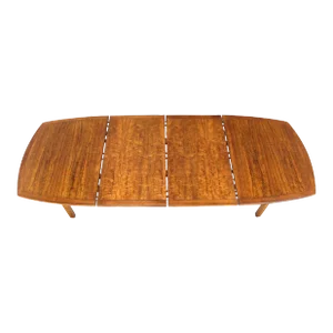 Baker Mid Century Modern Boat Shape Oval Dining Table Two Leaves