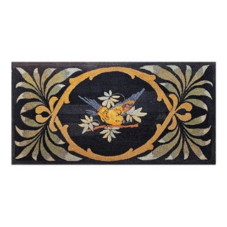 Vintage American Hand Hooked Rug, Bird on a Tree Branch Design, Folk Art Tapestry, 3x5 For Sale