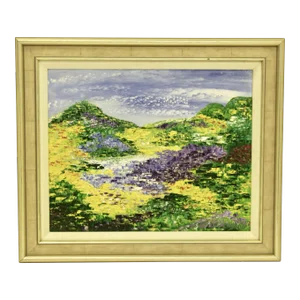 Colorful Contemporary Impasto Impressionist-Style Landscape Painting, Framed