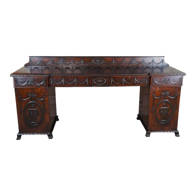 19th Century Antique English Georgian Style Neoclassical Mahogany Sideboard Buffet For Sale