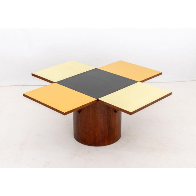 Vladimir Kagan Model Number 458 Tic Tac Toe Side Table, circa 1967, walnut and laminate. 18.25" H x 20" W x 20" D; fully...