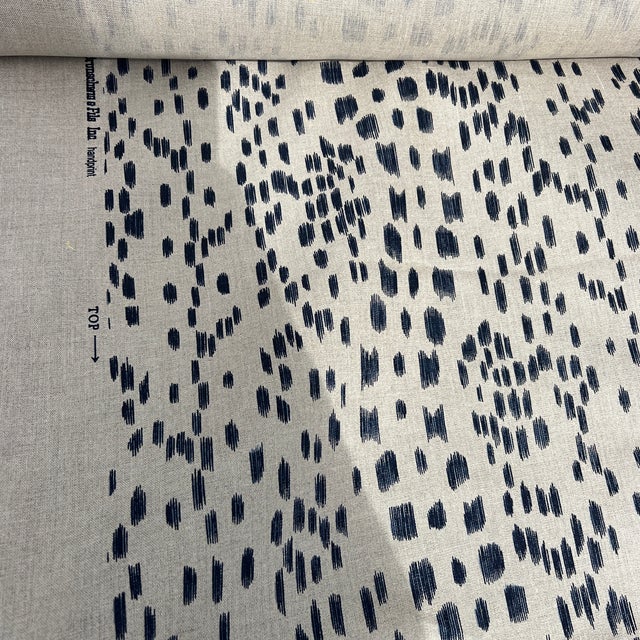 Brunschwig & Fils Les Touches Indigo Blue on Natural Screen Printed Linen Fabric Custom- 4 Yards