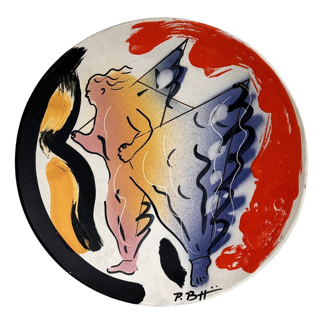 Italian Ceramic Wall Plate Decoration by Paolo Buggiani for Bitossi, 1989 For Sale