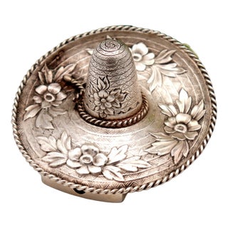 Silver Sombrero Toothpick Holder with Reliefs and Applications For Sale