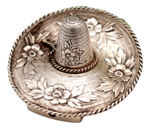 Silver Sombrero Toothpick Holder with Reliefs and Applications