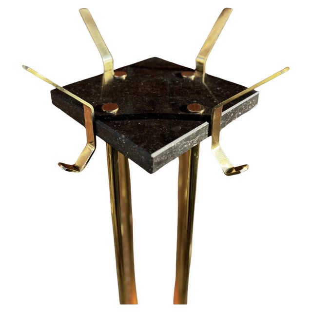 Hollywood Regency Large Art Deco Italian Standing Coat Rack in Brass and Black Marble, 1950s For Sale - Image 3 of 14
