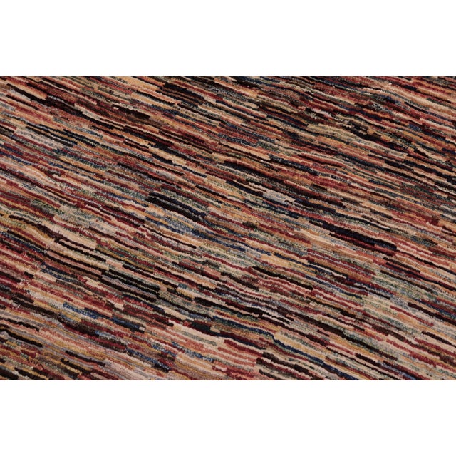 Abstract Bohemian Gabbeh Beige/Blue Wool Rug - 4'3'' X 5'3'' For Sale - Image 3 of 10
