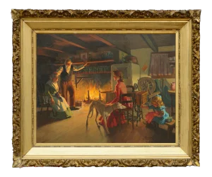 Charles Everett Johnson "The Family Hearth Interior Scene Warm and Cozy Feeling" Realist Oil on Canvas1902