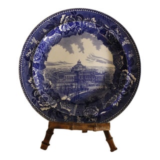 1892 Wedgwood Flow Blue Library of Congress Plate For Sale