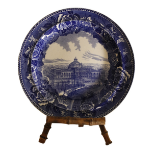 1892 Wedgwood Flow Blue Library of Congress Plate